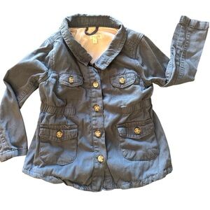 Tahari girls military style Jacket in dusty blue, button up, hip length, lined
